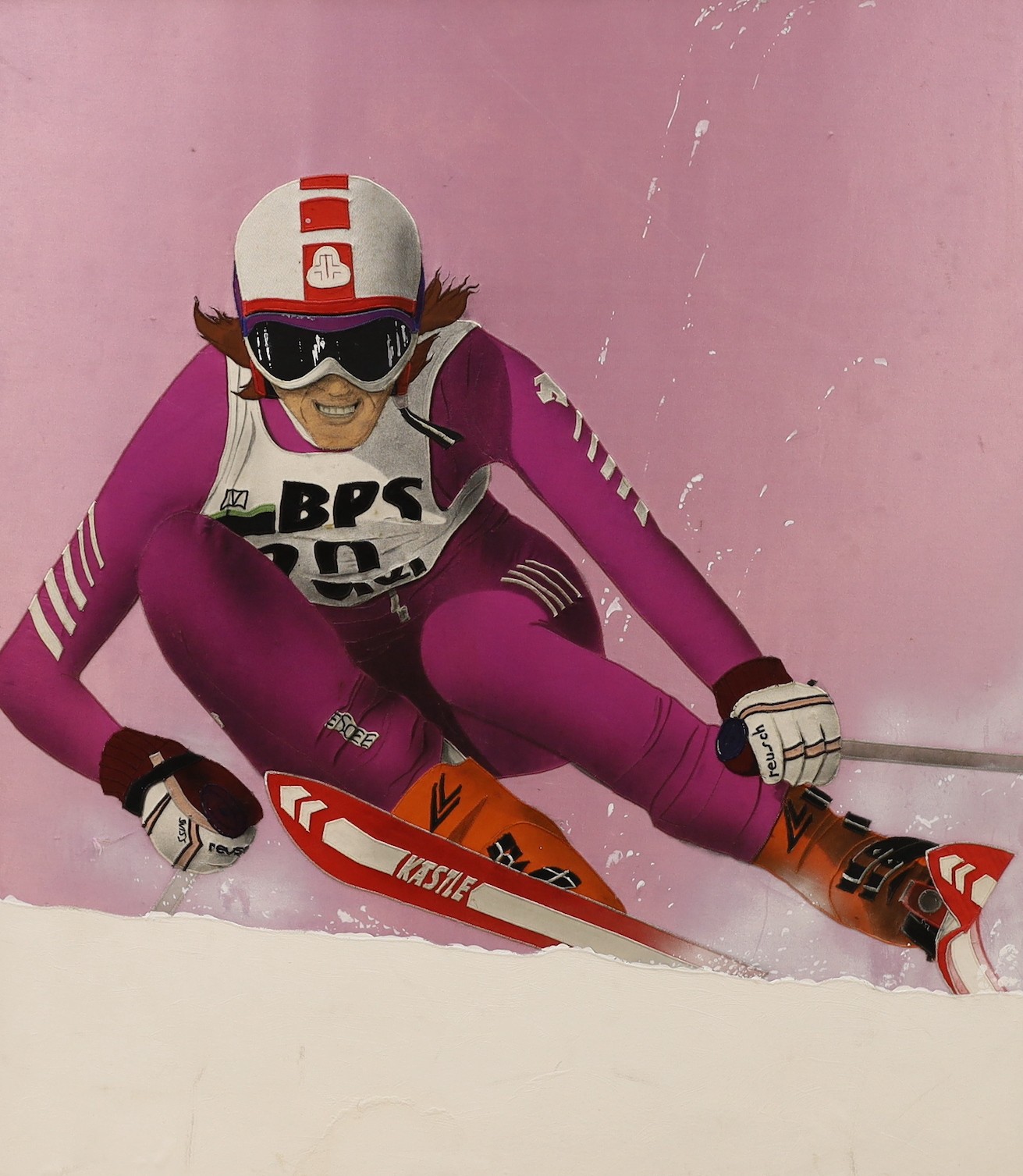 Patrick Burnham, acrylic on board, Downhill skier, 89 x 78cm